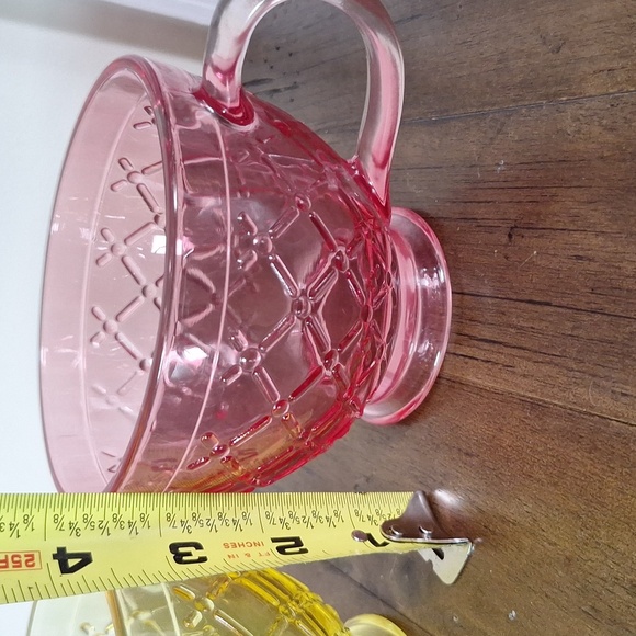 Yellow and Pink Footed Glass Teacups - Picture 6 of 6